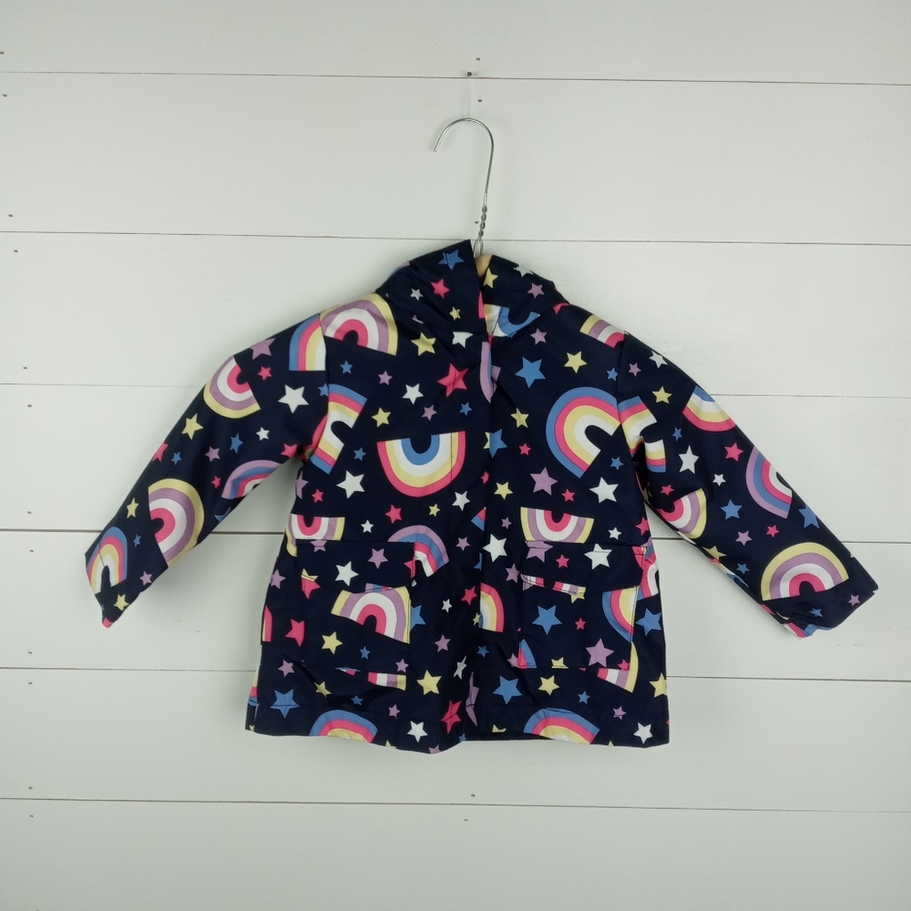 Dip girls size 12-18 mos colorful rainbow design hooded coat snaps up